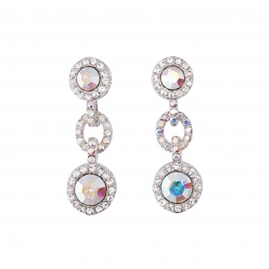 Link Earrings - White Diamond (clear) and AB Swarovski Crystals, 44mm drop Length, Rhodium Plated Silver Finish.