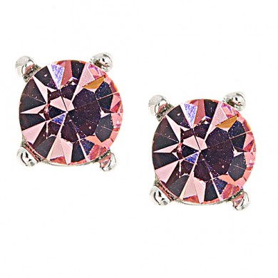 Single Stone Stud Earrings, Pink Swarovski Crystal - 9mm Diameter, Gemini London Jewellery