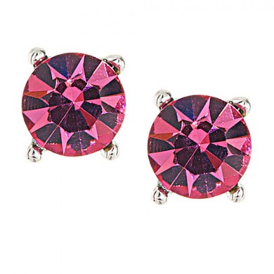 Pink Crystal Stud Earrings, Fuchsia Pink Swarovski Crystal - 9mm Diameter