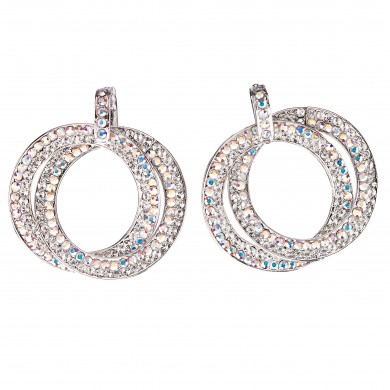 Crystal Double Circle Hoops Earrings with AB and White Diamond Swarovski Crystal - length 45mm - Gemini London