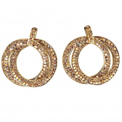 Double Circle Hoops Gold Crystal Earrings with Topaz and AB Topaz Swarovski Crystal - length 45mm - Gemini London