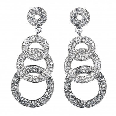 Black Friday Deal, Four Circle Disc Rings Crystal Earrings with Swarovski Crystal - length 45mm - Gemini London