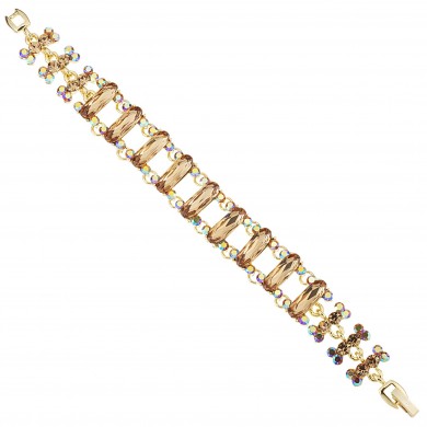 Gold Topaz Swarovski Crystal & Cubic Zirconia Linked Chain Bracelet