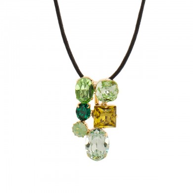 Martine Wester, Crystal Craze, Green Pendent Necklace, Limited Edition, European and Austrian Crystals Gold Plated.