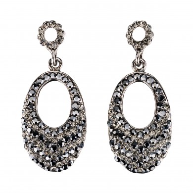 Oval Crystal Drop Earrings with Jet Black & Black Diamond Swarovski Crystal & Rhodium Plated, 47mm drop 