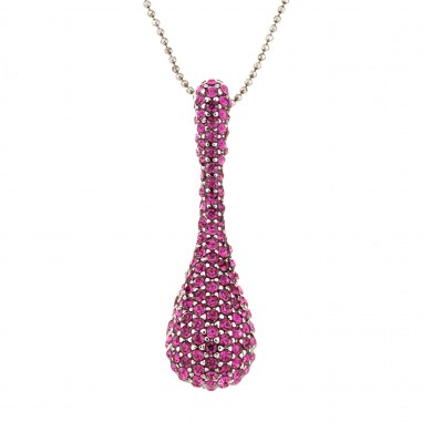 Pink Fuchsia Swarovski Crystal Peanut Pendant Necklace, Rhodium Plated