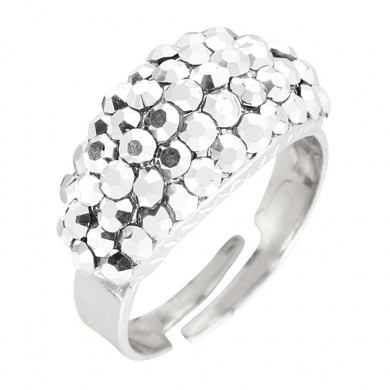 Swarovski Silver Cal Crystal Cluster Band Ring (Small), Rhodium Plated Silver Finish. Gemini London Jewellery