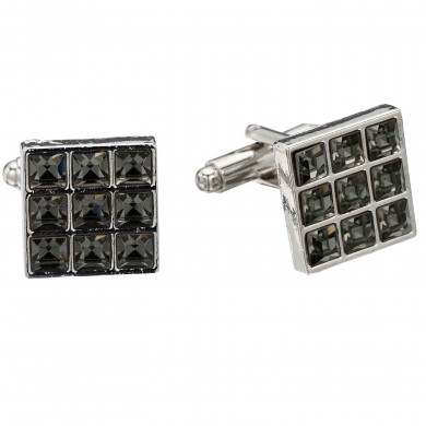Cufflinks Swarovski Black Diamond Crystal 9 Cube Square 15mm Square Cufflinks by Gemini London.