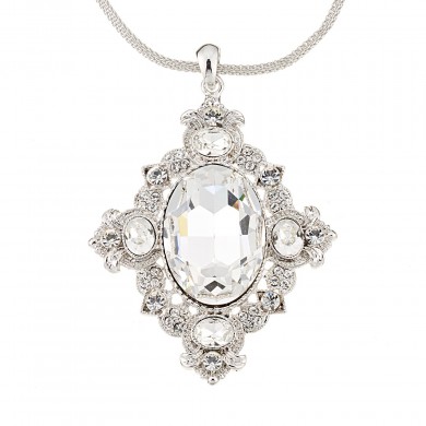 Vintage Swarovski White Diamond Crystal Pendant Necklace, Rhodium Plated, Nickel Free