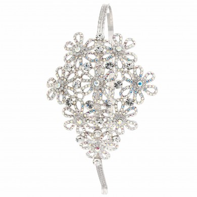 Swarovski White Diamond and AB Crystal Floral, Flower Hairband - Headband Nickel Free Rhodium Plated