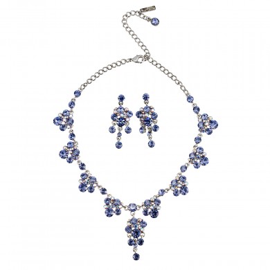 Blue Crystal Necklace and Earrings Set, Chandelier Drop, Blue Tanzanite and Tanzanite AB Swarovski Crystals