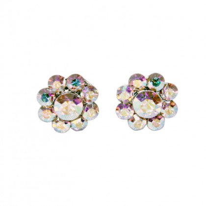 AB Crystal Earrings, Flower Studs, AB Swarovski Crystal - 14m Diameter
