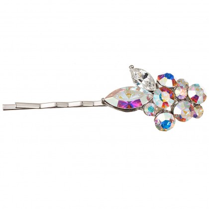 Ab & Clear Swarovski Crystal Hair Slide, Leaf - 55mm Length