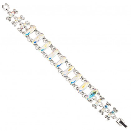 AB & Clear Swarovski Crystal & AB Cubic Zirconia Linked Chain Bracelet, Rhodium Plated