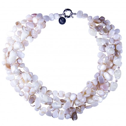 White/Cream Necklace - 5 Strands of Shell, Crystal, Semi-Precious Stones. Length is 485mm. Made in England, Bcharmd.