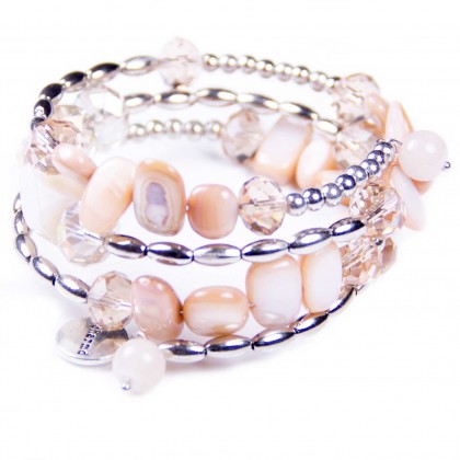 Beige Spiral Bracelet, Shell Beads, Crystal. Designer bcharmd, England UK