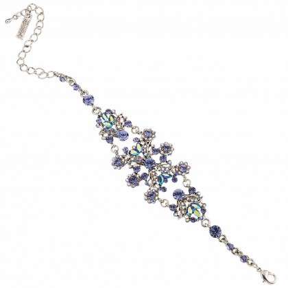Blue Crystal Vintage Floral Bracelet, AB Tanzanite & Blue Tanzanite Swarovski Crystals 