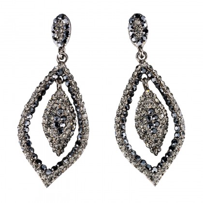 Dangling Tear Drop Crystal Earrings with Jet Black and Black Diamond Swarovski Crystal - 65 mm drop length.