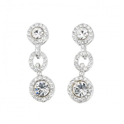 Link Earrings - White Diamond, Swarovski Crystals, 44mm drop Length, Rhodium Plated Silver Finish.