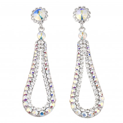 Swarovski AB and White Diamond Crystal Loop Swing Earrings, 78mm Drop