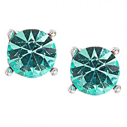 Single Stone Stud Earrings, Aqua Blue Swarovski Crystal - 9mm Diameter, Gemini London Jewellery