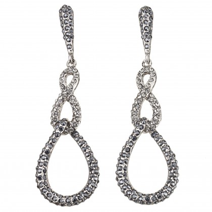 Entwined Loop Earrings made with Black and Black Diamond Swarovski Crystals, 78mm Length