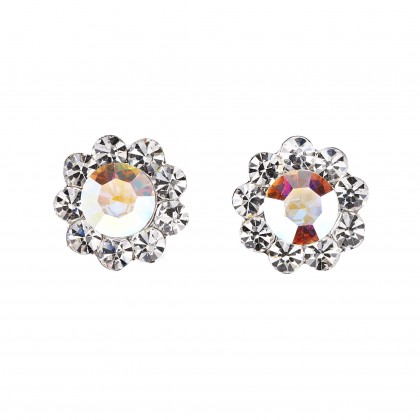 White Diamond & AB Swarovski Crystal Small Flower Stud Earrings - 17m Diameter