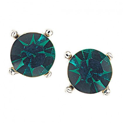 Single Stone Stud Earrings, Emerald Green Swarovski Crystal - 9mm Diameter, Gemini London Jewellery
