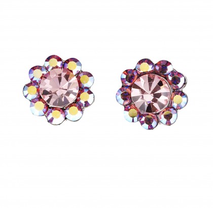 Light Rose and Pink AB Swarovski Crystal Small Flower Stud Earrings - 17m Diameter
