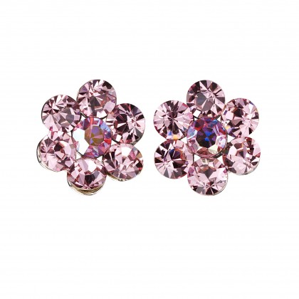 Pink Crystal Flower Stud Earrings, Light Rose & Pink AB Swarovski Crystal - 18m Diameter