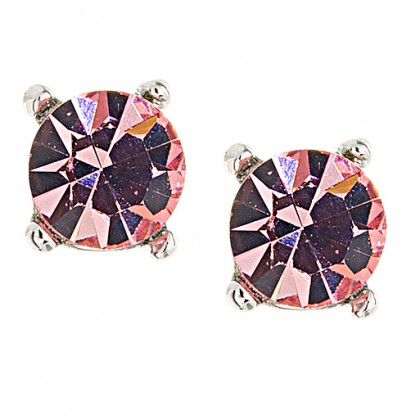 Single Stone Stud Earrings, Pink Swarovski Crystal - 9mm Diameter, Gemini London Jewellery