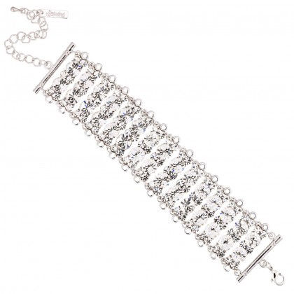 Clear Crystal Bracelet, 35mm wide, 112 White Diamond (clear) Swarovski Crystals, Rhodium Plated