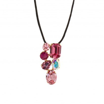 Martine Wester, Crystal Craze, Pink Pendant Necklace, Limited Edition, European and Austrian Crystals Gold Plated.