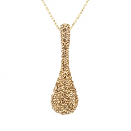 Gold Topaz Swarovski Crystal Peanut Pendant Necklace, Rhodium Plated