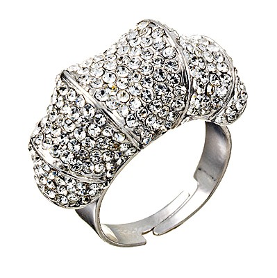 Tonal Ring with Swarovski Crystal, Rhodium Plated Silver Finish. Gemini London Jewellery