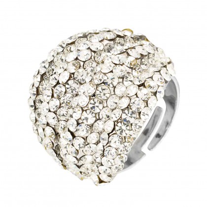 Swarovski Crystal Cluster Band Ring (Large), 100+ White Diamond Swarovski Crystals, Rhodium Plated Silver Finish. Gemini London Jewellery