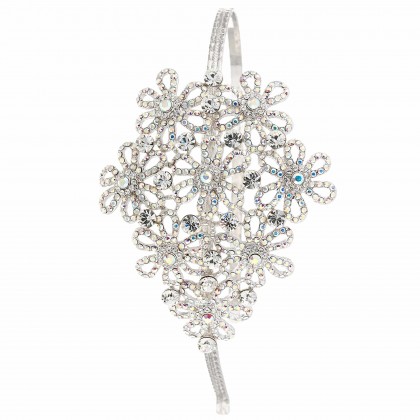 Swarovski White Diamond and AB Crystal Floral, Flower Hairband - Headband Nickel Free Rhodium Plated