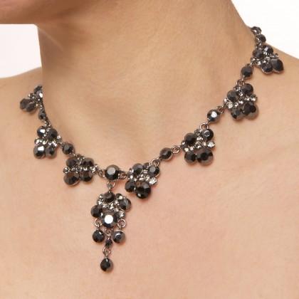 Swarovski Black Crystal 8 Cluster with a Cluster Drop Dance Necklace