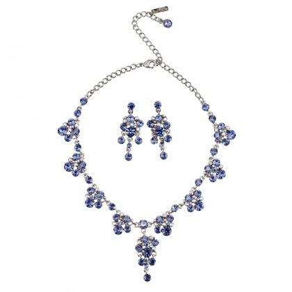 Blue Crystal Necklace and Earrings Set, Chandelier Drop, Blue Tanzanite and Tanzanite AB Swarovski Crystals