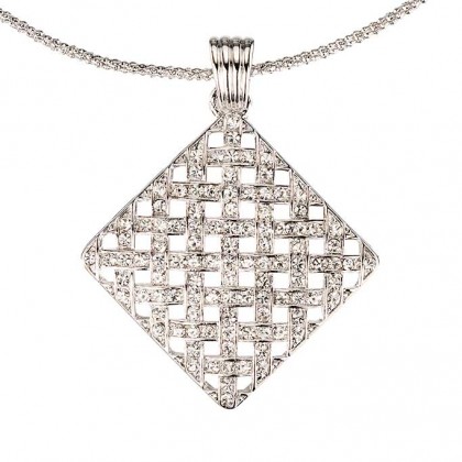 White Diamond Swarovski Crystal Cluster Diamond Pendant Necklace, Rhodium Plated