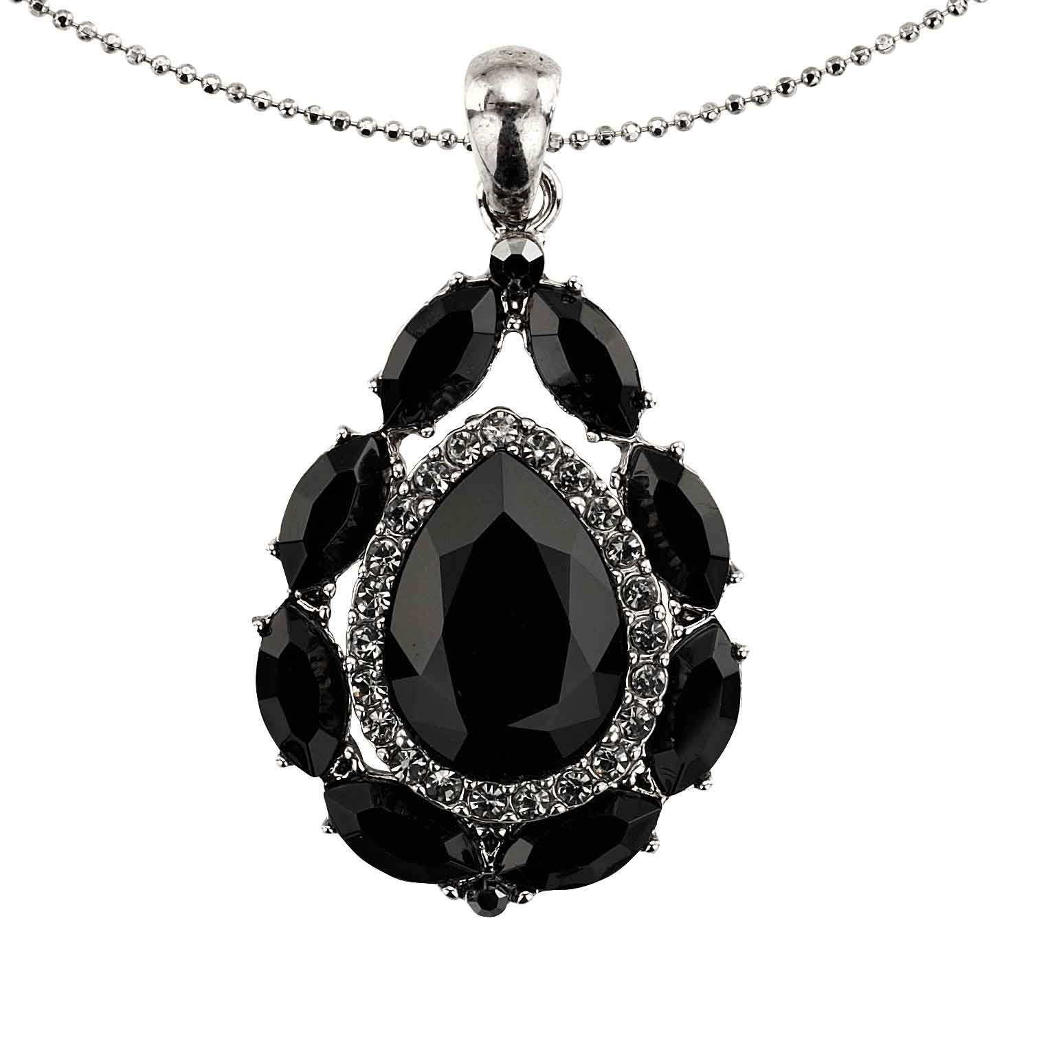 Swarovski Crystal Tear Drop Black Swarovski Crystal Pendant Necklace